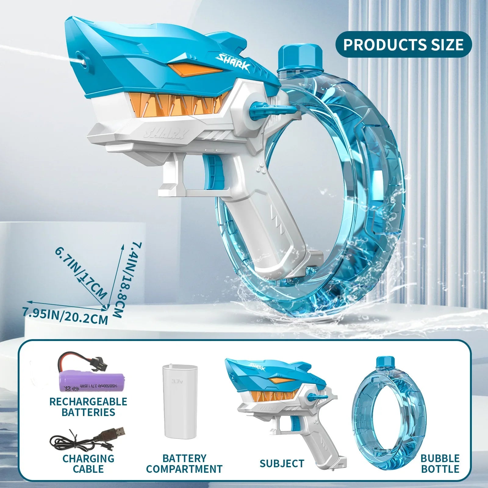 PISTOLA DE AGUA TIBURON ELECTRICA - CARGA USB