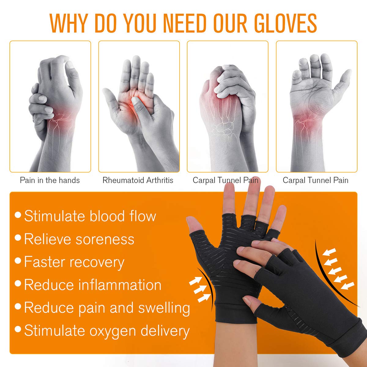 Guantes de compresión Glovex-C™ tecnología de cobre